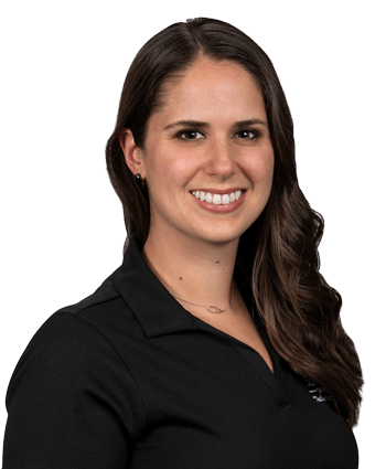 Headshot of physicians assistant Megan Lucas in black scrubs