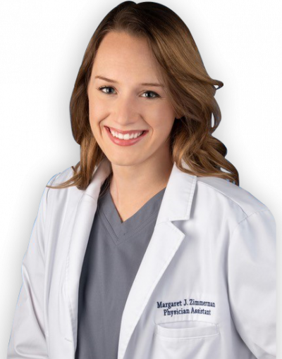 Margaret Zimmerman PP Header Headshot of Physician Assistant Margaret Zimmerman in white lab coat